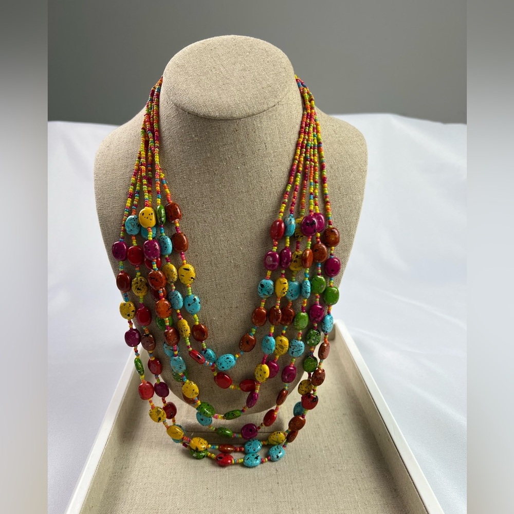 Multi Strand Boho Hippie Colorful Acrylic Bead Necklace